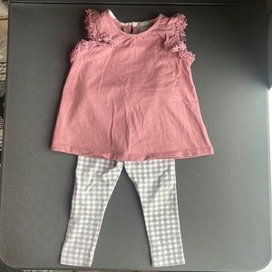 Tahari Size 12 month Mauve Top with Grey and White Plaid Bottoms